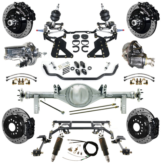 AIR RIDE & 4-LINK SYSTEM,CURRIE REAR END,WILWOOD 13"/12" DRIL,BLK,62-67 CHEVY II