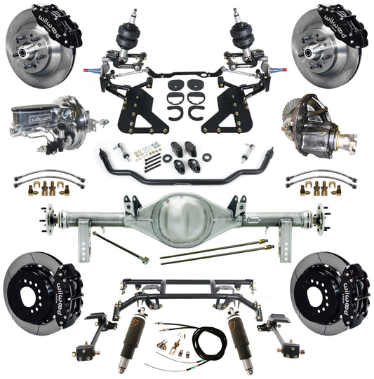 AIR RIDE & 4-LINK SYSTEM,CURRIE REAR END,WILWOOD 13" BRAKES,BLACK,62-67 CHEVY II