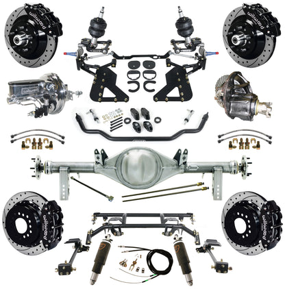 AIR RIDE & 4-LINK SYSTEM,CURRIE REAR END,WILWOOD 13" DRILL,BLACK,62-67 CHEVY II