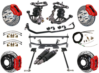 AIR RIDE & 4-LINK SYSTEM,WILWOOD 11" DRILLED BRAKES,RED CALIPERS,68-74 NOVA