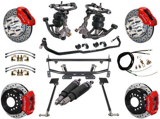 AIR RIDE & 4-LINK SYSTEM,WILWOOD 11" DRILLED BRAKES,RED CALIPERS,68-74 NOVA