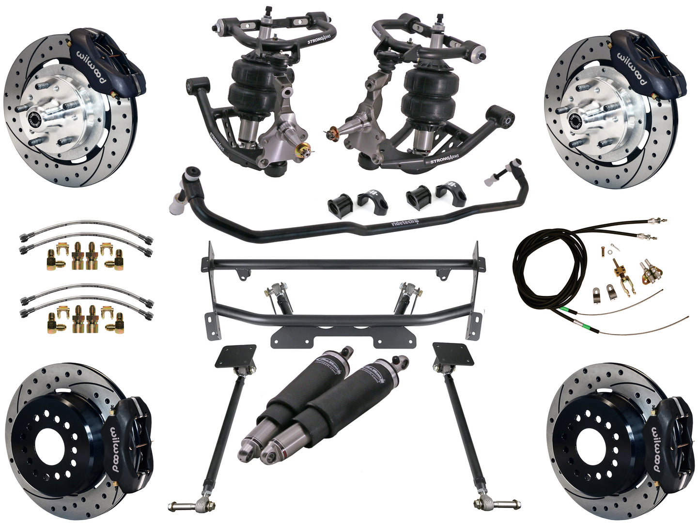 AIR RIDE & 4-LINK SYSTEM,WILWOOD 12" DRILLED BRAKES,BLACK CALIPERS,68-74 NOVA