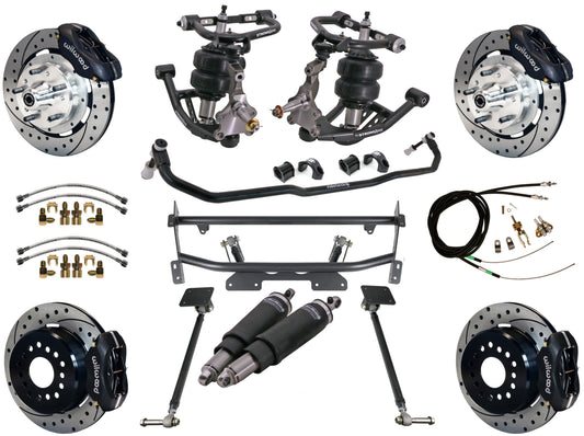 AIR RIDE & 4-LINK SYSTEM,WILWOOD 12" DRILLED BRAKES,BLACK CALIPERS,68-74 NOVA