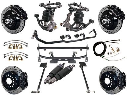 AIR RIDE & 4-LINK SYSTEM,WILWOOD 13"/12" DRILLED BRAKES,BLACK CALIPER,68-74 NOVA