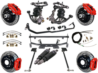AIR RIDE & 4-LINK SYSTEM,WILWOOD 13"/12" DRILLED BRAKES,RED CALIPERS,68-74 NOVA