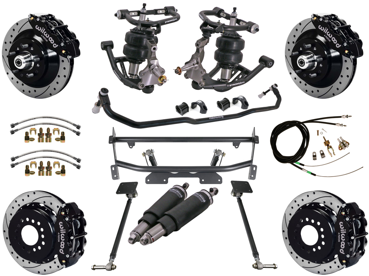 AIR RIDE & 4-LINK SYSTEM,WILWOOD 13" DRILLED BRAKES,BLACK CALIPERS,68-74 NOVA
