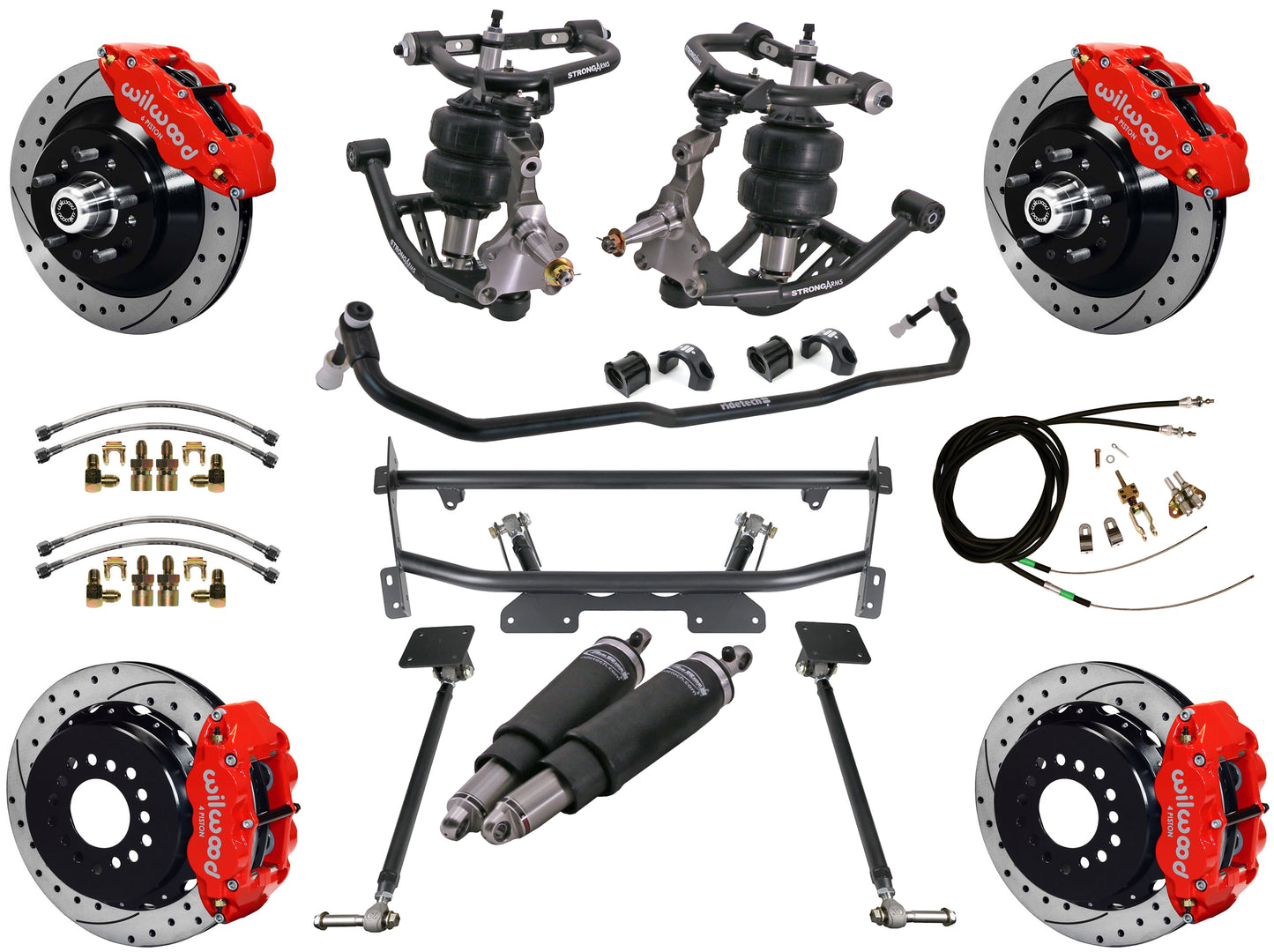 AIR RIDE & 4-LINK SYSTEM,WILWOOD 13" DRILLED BRAKES,RED CALIPERS,68-74 NOVA
