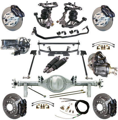 AIR RIDE & 4-LINK SYSTEM,CURRIE REAR END,WILWOOD 11" BRAKES,BLACK,68-74 NOVA