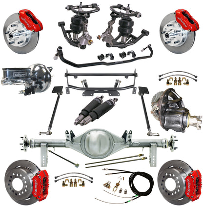 AIR RIDE & 4-LINK SYSTEM,CURRIE REAR END,WILWOOD 11" BRAKES,RED,68-74 NOVA