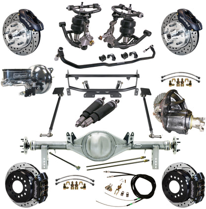 AIR RIDE & 4-LINK SYSTEM,CURRIE REAR END,WILWOOD 11" DRILLED,BLACK,68-74 NOVA