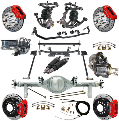 AIR RIDE & 4-LINK SYSTEM,CURRIE REAR END,WILWOOD 11" DRILLED,RED,68-74 NOVA