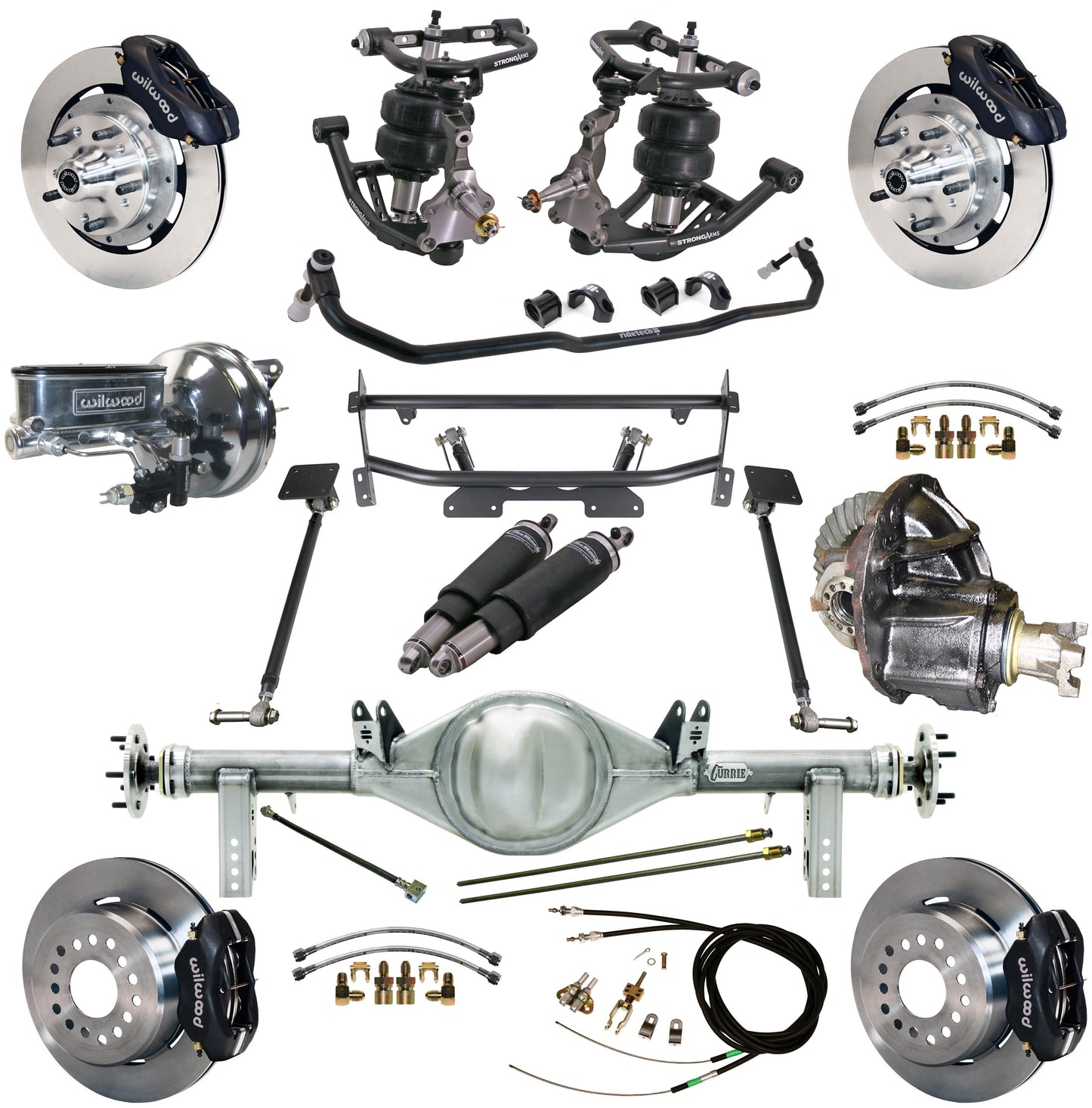 AIR RIDE & 4-LINK SYSTEM,CURRIE REAR END,WILWOOD 12" BRAKES,BLACK,68-74 NOVA
