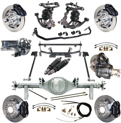 AIR RIDE & 4-LINK SYSTEM,CURRIE REAR END,WILWOOD 12" BRAKES,BLACK,68-74 NOVA
