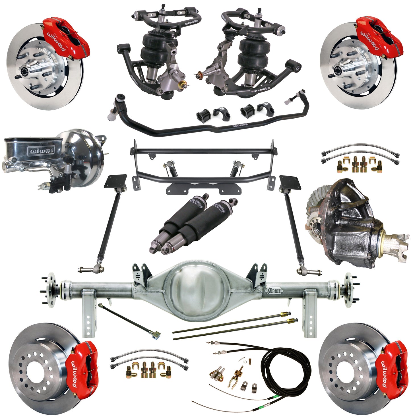 AIR RIDE & 4-LINK SYSTEM,CURRIE REAR END,WILWOOD 12" BRAKES,RED,68-74 NOVA