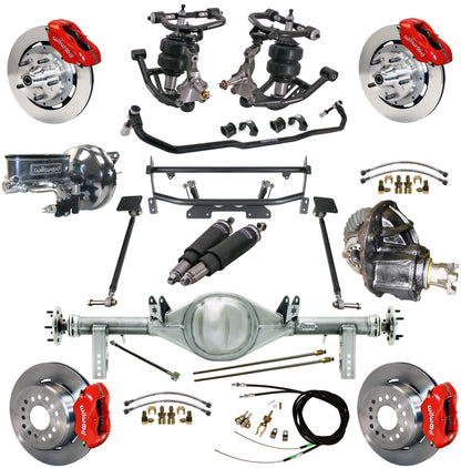AIR RIDE & 4-LINK SYSTEM,CURRIE REAR END,WILWOOD 12" BRAKES,RED,68-74 NOVA
