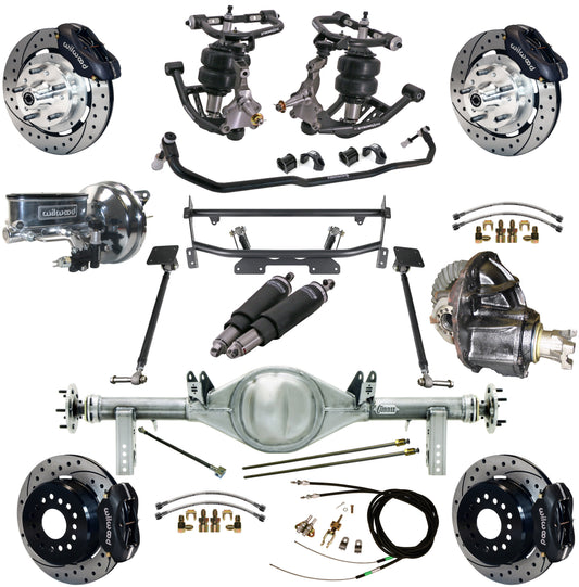 AIR RIDE & 4-LINK SYSTEM,CURRIE REAR END,WILWOOD 12" DRILLED,BLACK,68-74 NOVA