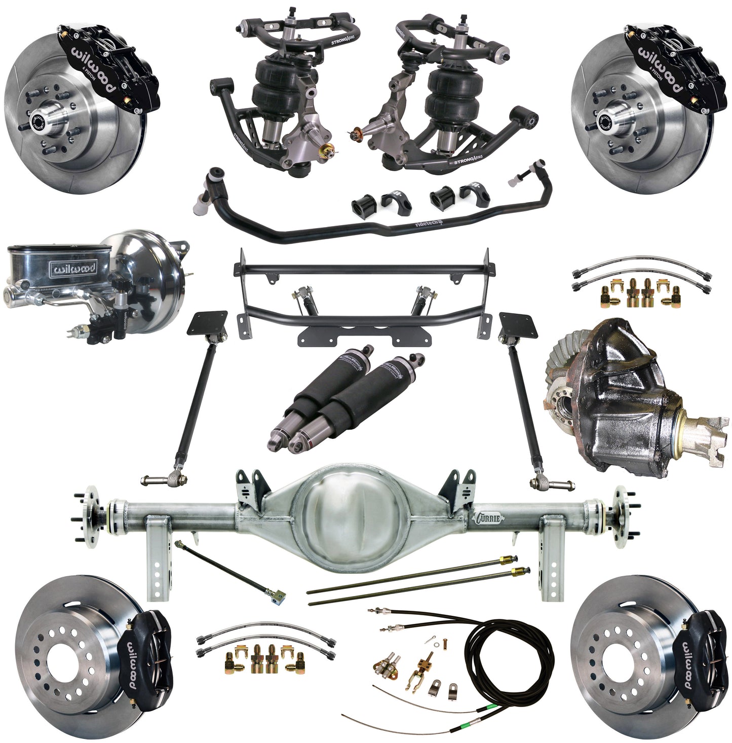 AIR RIDE & 4-LINK SYSTEM,CURRIE REAR END,WILWOOD 13"/12" BRAKES,BLACK,68-74 NOVA