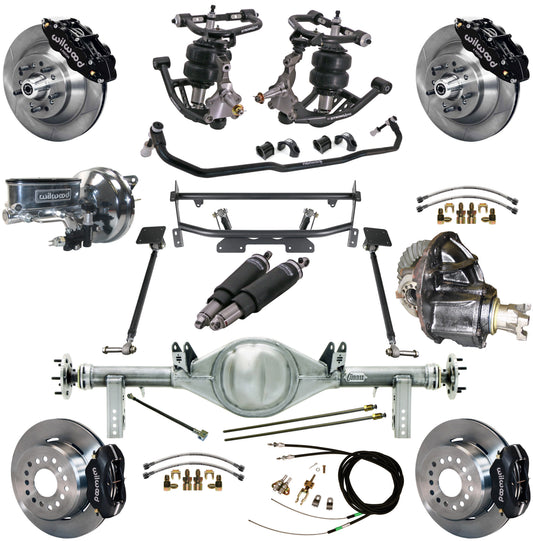 AIR RIDE & 4-LINK SYSTEM,CURRIE REAR END,WILWOOD 13"/12" BRAKES,BLACK,68-74 NOVA