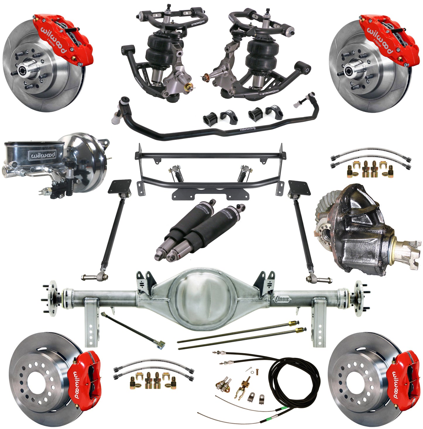 AIR RIDE & 4-LINK SYSTEM,CURRIE REAR END,WILWOOD 13"/12" BRAKES,RED,68-74 NOVA