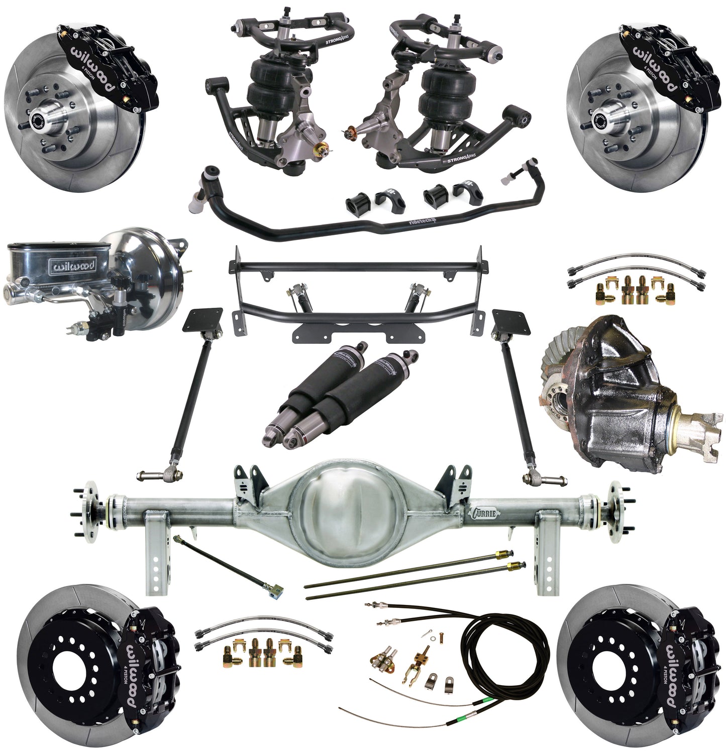 AIR RIDE & 4-LINK SYSTEM,CURRIE REAR END,WILWOOD 13" BRAKES,BLACK,68-74 NOVA