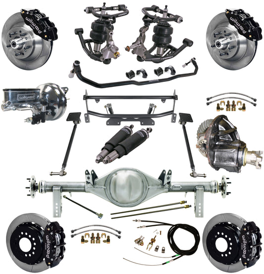 AIR RIDE & 4-LINK SYSTEM,CURRIE REAR END,WILWOOD 13" BRAKES,BLACK,68-74 NOVA