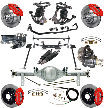 AIR RIDE & 4-LINK SYSTEM,CURRIE REAR END,WILWOOD 13" BRAKES,RED,68-74 NOVA
