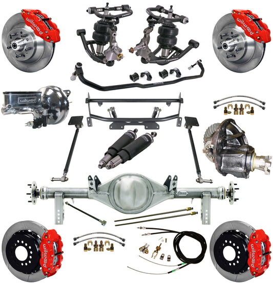 AIR RIDE & 4-LINK SYSTEM,CURRIE REAR END,WILWOOD 13" BRAKES,RED,68-74 NOVA