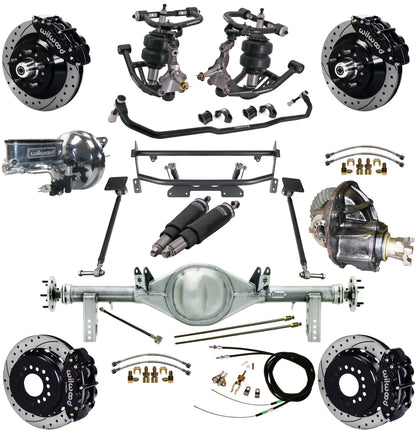 AIR RIDE & 4-LINK SYSTEM,CURRIE REAR END,WILWOOD 13" DRILLED,BLACK,68-74 NOVA
