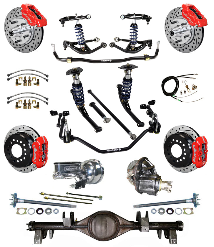 COILOVER SYSTEM,CURRIE REAR END,WILWOOD 11" DRILL,RED,67-70 IMPALA,B-BODY