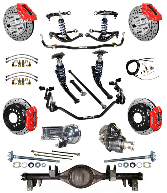 COILOVER SYSTEM,CURRIE REAR END,WILWOOD 11" DRILL,RED,65-66 IMPALA,B-BODY