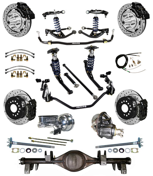 COILOVER SYSTEM,CURRIE REAR END,WILWOOD 12" DRILL,BLACK,65-66 IMPALA,B-BODY
