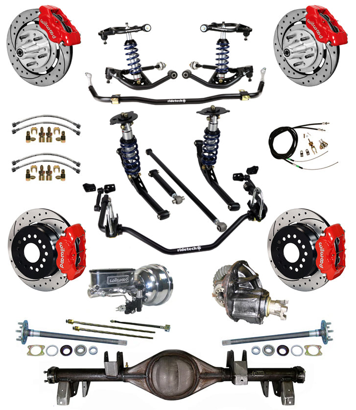 COILOVER SYSTEM,CURRIE REAR END,WILWOOD 12" DRILL,RED,65-66 IMPALA,B-BODY
