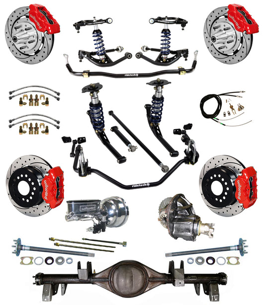 COILOVER SYSTEM,CURRIE REAR END,WILWOOD 12" DRILL,RED,65-66 IMPALA,B-BODY