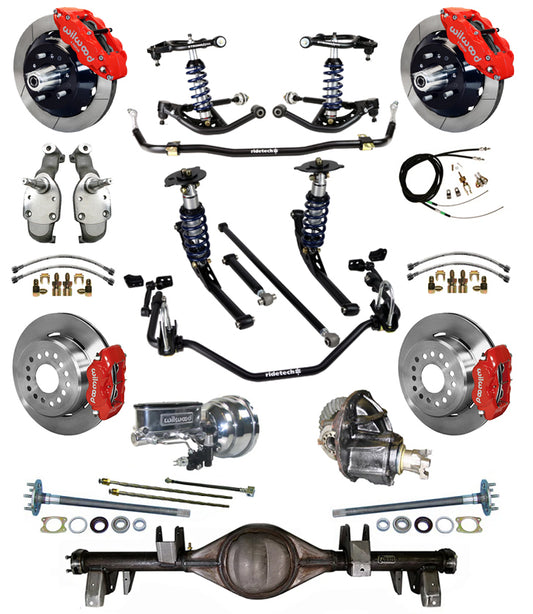 COILOVER SYSTEM,CURRIE REAR END,WILWOOD 13/12" BRAKES,RED,65-66 IMPALA,B-BODY