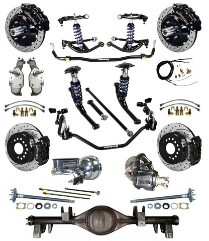 COILOVER SYSTEM,CURRIE REAR END,WILWOOD 13/12" DRILL,BLACK,65-66 IMPALA,B-BODY