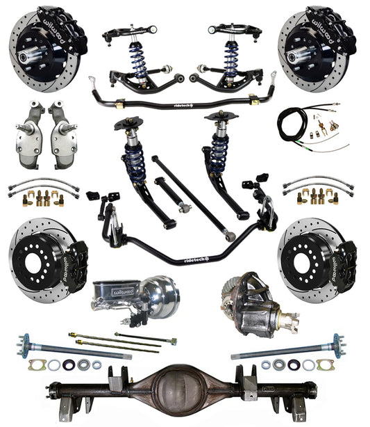 COILOVER SYSTEM,CURRIE REAR END,WILWOOD 13/12" DRILL,BLACK,65-66 IMPALA,B-BODY