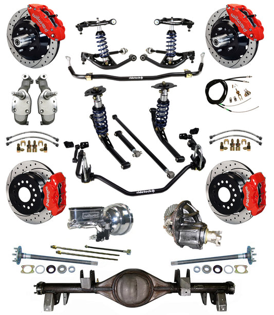 COILOVER SYSTEM,CURRIE REAR END,WILWOOD 13/12" DRILL,RED,65-66 IMPALA,B-BODY