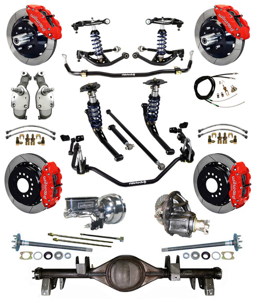 COILOVER SYSTEM,CURRIE REAR END,WILWOOD 13" BRAKES,RED,65-66 IMPALA,B-BODY