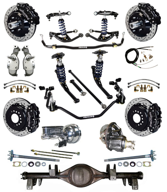 COILOVER SYSTEM,CURRIE REAR END,WILWOOD 13" DRILL,BLACK,65-66 IMPALA,B-BODY