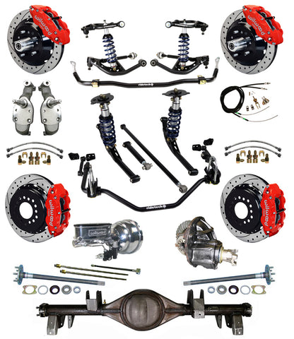 COILOVER SYSTEM,CURRIE REAR END,WILWOOD 13" DRILL,RED,67-70 IMPALA,B-BODY