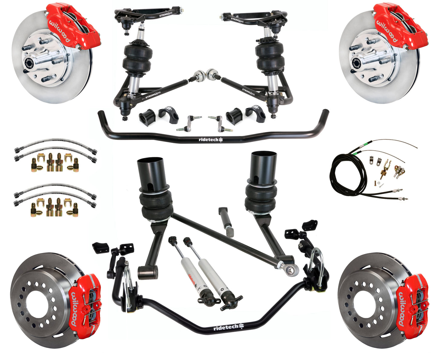 AIR RIDE SYSTEM,WILWOOD 11" BRAKES,RED,67-70 IMPALA,B-BODY