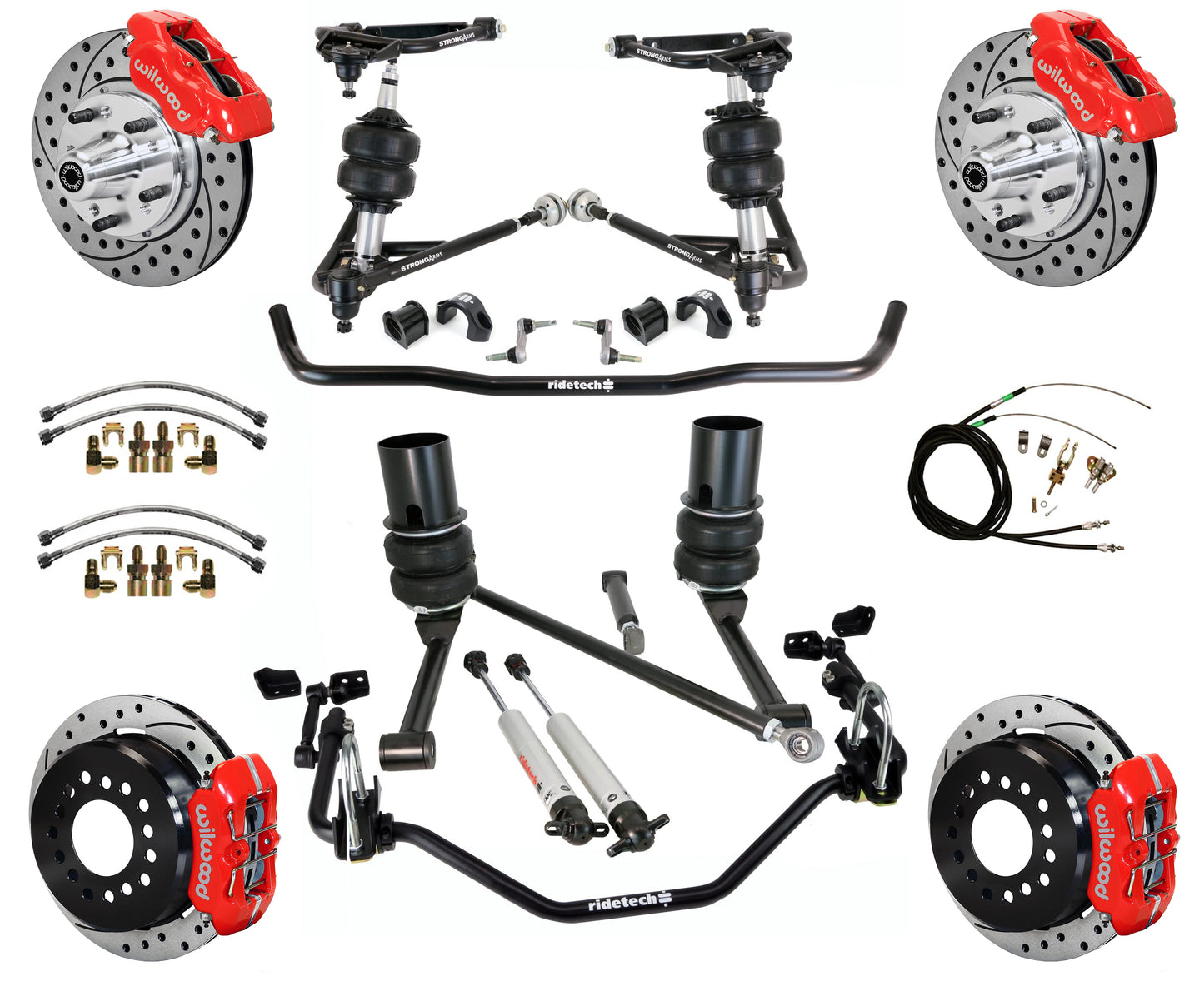 AIR RIDE SYSTEM,WILWOOD 11" DRILL,RED,67-70 IMPALA,B-BODY