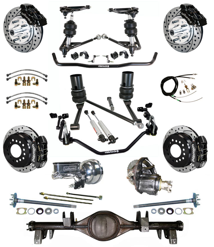 AIR RIDE SYSTEM,CURRIE REAR END,WILWOOD 11" DRILL,BLACK,65-66 IMPALA,B-BODY