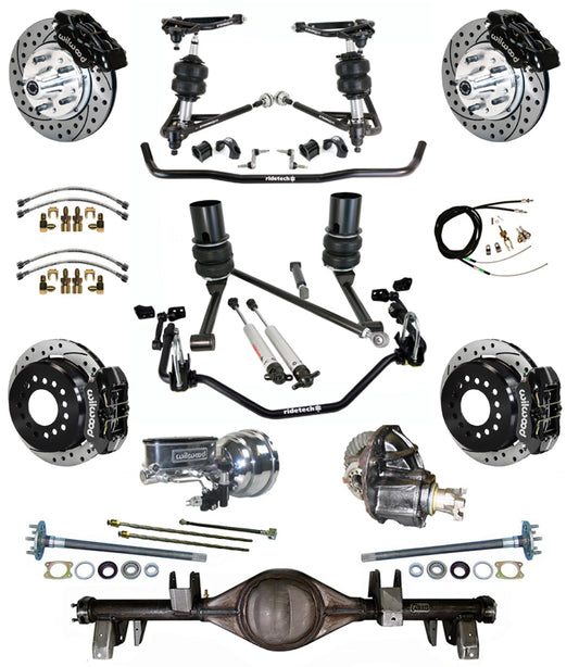 AIR RIDE SYSTEM,CURRIE REAR END,WILWOOD 11" DRILL,BLACK,65-66 IMPALA,B-BODY