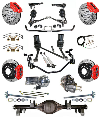 AIR RIDE SYSTEM,CURRIE REAR END,WILWOOD 11" DRILL,RED,67-70 IMPALA,B-BODY