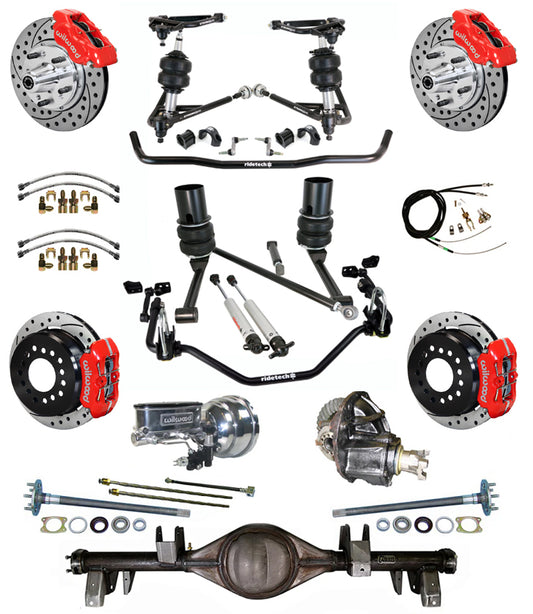 AIR RIDE SYSTEM,CURRIE REAR END,WILWOOD 11" DRILL,RED,65-66 IMPALA,B-BODY