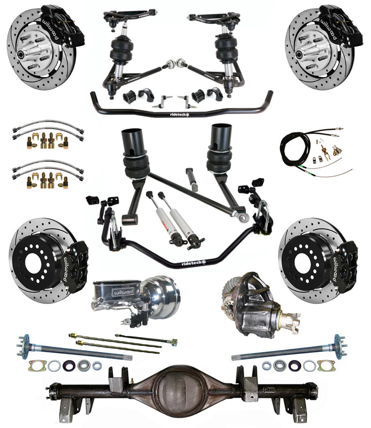 AIR RIDE SYSTEM,CURRIE REAR END,WILWOOD 12" DRILL,BLACK,67-70 IMPALA,B-BODY