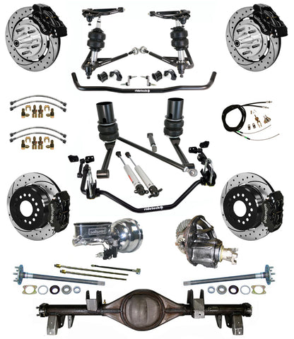 AIR RIDE SYSTEM,CURRIE REAR END,WILWOOD 12" DRILL,BLACK,67-70 IMPALA,B-BODY