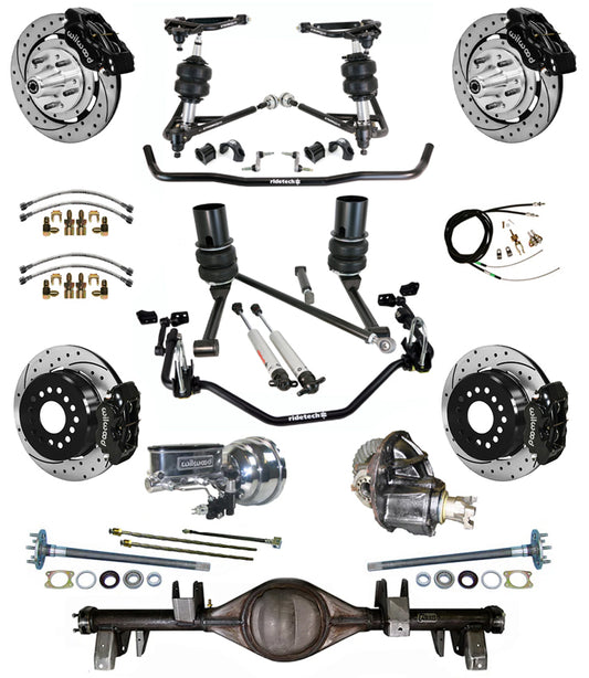 AIR RIDE SYSTEM,CURRIE REAR END,WILWOOD 12" DRILL,BLACK,65-66 IMPALA,B-BODY