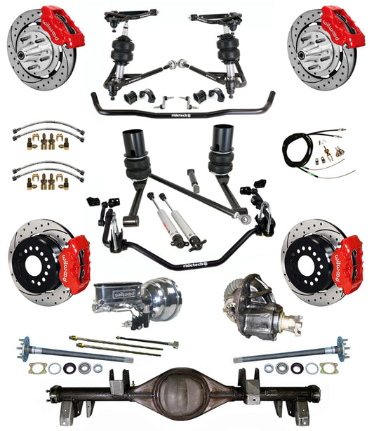 AIR RIDE SYSTEM,CURRIE REAR END,WILWOOD 12" DRILL,RED,65-66 IMPALA,B-BODY